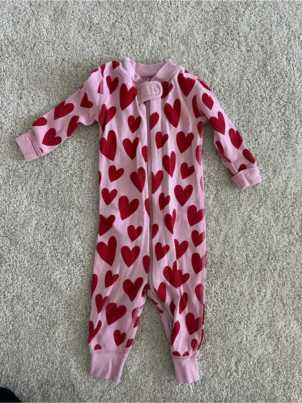 Hanna Andersson Pink Heart Print Kids One-Piece Zip Pajama - 100% Organic Cotton